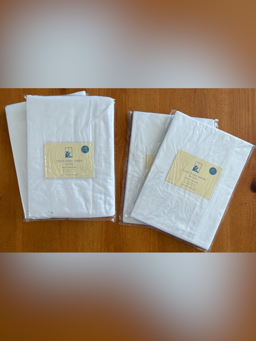 Pottery Barn Kids Solid Voile Sheer Tie Top Curtains, Set of 4, Brand New